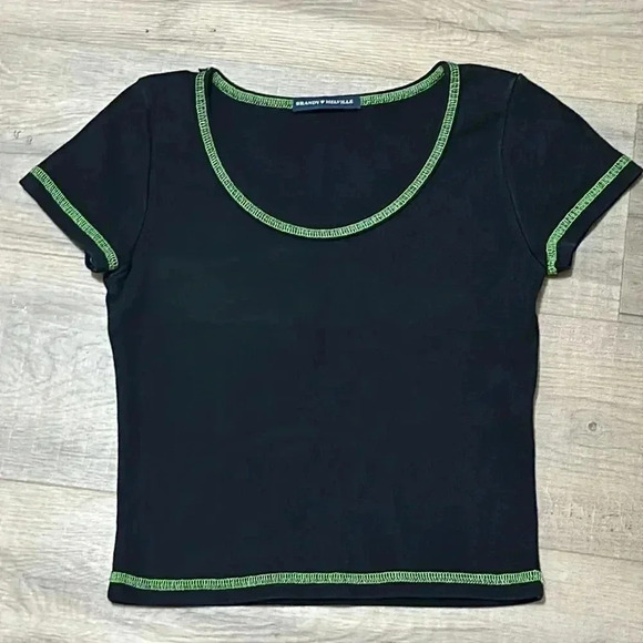 Brandy Melville black crop top with green detail - Picture 2 of 5